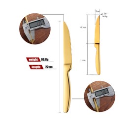 Buyer Star Steak Knife Set, 4-Piece Serrated Steak Cutlery Steak Knife, Gold Stainless Steel Steak Cutlery Knife for Home, Restaurant, Hotel, 22cm