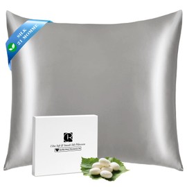 Ravmix Silk Pillowcases for Hair and Skin, with Hidden Zip, Mulberry Silk on Both Sides, 80 x 80 cm, 1 Piece, Apricot Grey