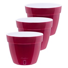 DecoPots - 3 Pack - 7.9 Inch - Self Watering Planter - Modern Flower Pot with Water Level Indicator - 6.3" Tall - for All House Plants, Flowers, Herbs (Diameter 7.9", Red - Pearl/White)