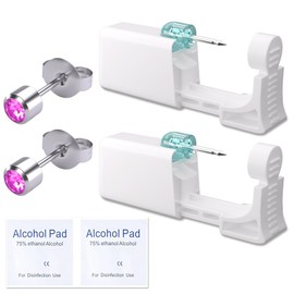 YINPAD Ear Piercing Kit - Disposable Piercing Gun Preloaded with Different Style 4 mm Studs, at Home Self Piercer Kit (Classic Pink Diamond)