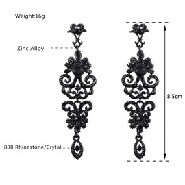 Black Vintage Style Wedding Crystal Rhinestone Cluster Chandelier Hollow Dangle Earrings