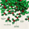 Christmas Holly Decorations, 3cm Green Holly Leaf, Red Berry