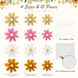 12 Pcs Flower Paper Fans Sunflower Decors, Multicolour, Hippie