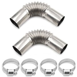 2pcs Diesel Heater Exhaust Pipe, Stainless Steel 24mm Parking Air Heater Exhaust Pipe Tube Elbow Connector with 4 Clamps for Webasto Eberspacher Diesel Boat Heater 13cm Exhaust Pipes and Tips