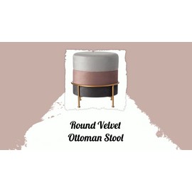 Vintiquewise New Round Velvet Ottoman Stool 16” Tall Tricolor with Gold Metal Stand