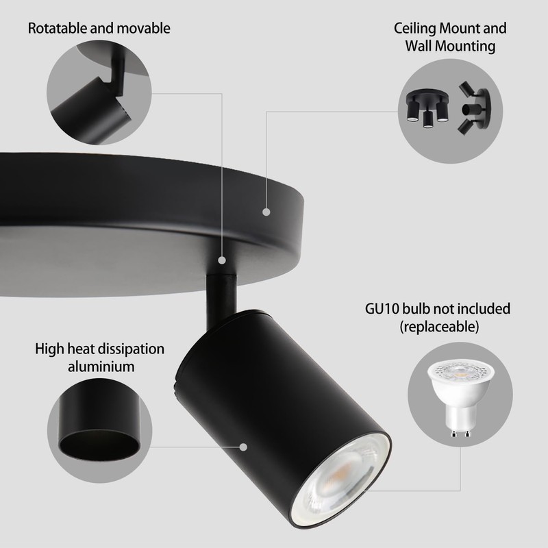 CHENBEN Lámpara de Techo Led 3 Spots Gu10 Moderna Lampara