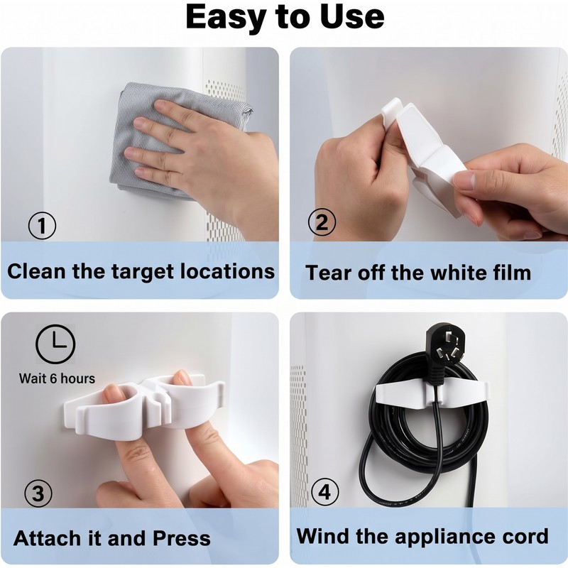Self-Adhesive Power Cord Organizer & Cable Management Clips – Durable