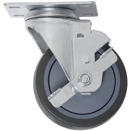 Shepherd Hardware Heavy Duty TPR Rubber Caster Wheel with Swiveling Top Plate w/ Brake - 4-Inch - 250 lb. Load Capacity-Non-Marking for use in Hospitals,Food Service,& Other Institutional Applications