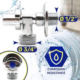 Lockshield Corner Valve 1/2" x 3/4" in Chromium-Plated Brass for Water Supply to Washing Machine Dishwasher Washbasin Toilet - Warranty 10 Years - MONTERAL