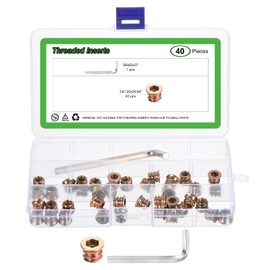 sourcing map 40Pcs 1/4"-20x25/64" Threaded Inserts Nuts, Zinc Alloy Hex Socket Drive Screw-in Nut Threaded Inserts with 1Pcs Hex Wrench, Wood Inserts Bolt Assortment Kit for Wood Furniture