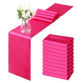 Horbaunal 12 Pack Hot Pink Satin Table Runner 12 x 108 Inch, Smooth Table Runners for Wedding Banquets Birthday Party