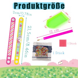 Altaroo 2 Piece Diamond Art Bracelet Set, Diamond Painting Children from 4 5 6 7 8 9, Diamond Painting Unicorn, Bracelets DIY Children, Unicorn Craft Set (Pink-Yellow)