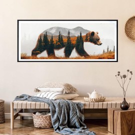 LOMSIOY 5D Diamond Art Kits for Adults, Bear Large Size Diamond Painting Kits for Beginner, Forests Diamond Art with Round Full Drill Rhinestone Crafts Gem Arts for Home Wall Decor 31.5 * 11.81 inch