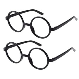 Kiwinvou 2 Pack Plastic Black Wizard Round Glasses Lensless,Frame Glasses Fancy Dress Party Accessory for School Costume Cosplay Party