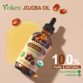 Yoken Jojoba Oil 4 fl oz EWG Verified 100% Pure Jojoba Oil Cold Pressed for Skin, Hair, Nails, Cuticles - Unrefined & Hexane Free, Natural Moisturizer Carrier oils Facial Serum for Gua Sha