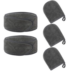 KinHwa Make-Up Remover Glove Super Soft Microfibre Make-Up Glove Reusable Face Cleansing and Cosmetic Headband Dark Grey
