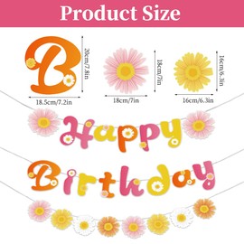 Pack of 3 Daisy Happy Birthday Garland, Daisy Banner, Birthday Decoration Daisy, Happy Birthday Garland for Women Girls Birthday Parties, Spring Garland Happy Birthday Banner