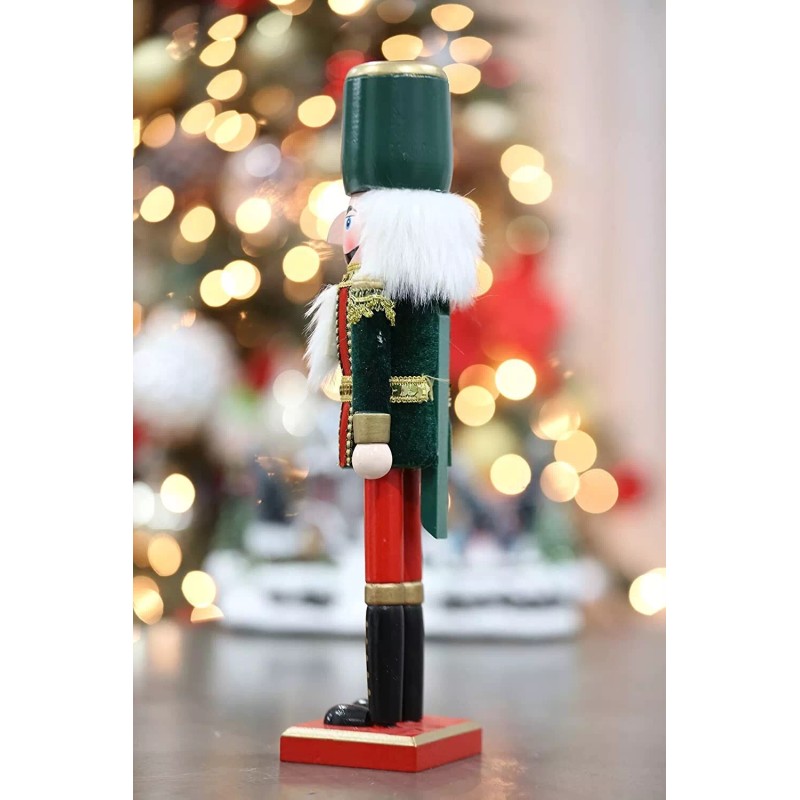 15 inches Handmade Christmas Nutcracker Traditional Decoration Soldier in Green