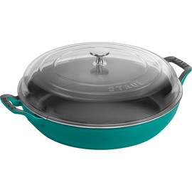 STAUB Sauté Pans Cast Iron 3.5-qt Braiser with Glass Lid-Turquoise
