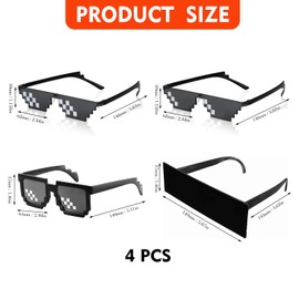 SHAPEPOTY MLG Glasses, Black, Pixel Mosaic Glasses, Unisex Sunglasses, Pixel Sunglasses, Thug Sunglasses, Thug Life Sunglasses, Mosaic Sunglasses, Black Sunglasses, 4 Pairs of Sunglasses