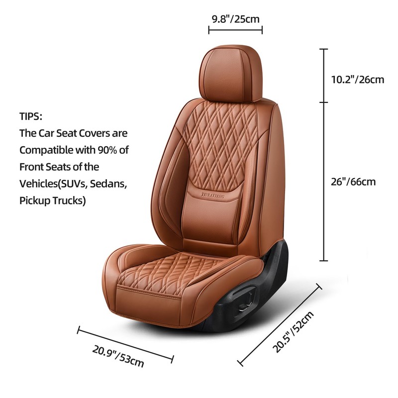 TINRAIYANG Car Seat Covers Front Pair, Breathable Leather Automotive Front
