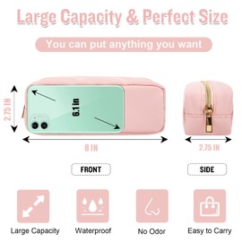 Nylon Small Makeup Bag Slim Pouch, Preppy Cute Makeup Brush Bag Pink Makeup Bag Cosmetic Zipper Pouch for Purse, Waterproof Travel Toiletry Bag Coin Pouch Makeup Organizer for Women Men Girls(Pink)