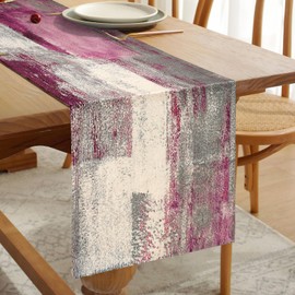 Hanrunsi Coffee Table Runner Spring Linen Modern Purple and Grey Table Decorations Cotton Boho Decorative Cloth Rustic for Weddings Christmas Party Dinner Holidays Home Party Decor 33cm x 183cm