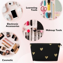 HAKOQI Portable Makeup Bag Zipper Pouch Travel Makeup Organizer Bag Toiletry Bag Water-resistant Aesthetic PVC Leather Cosmetic Bags for Women and Girls with Golden Heart