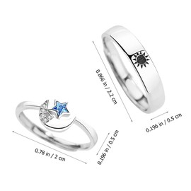 Beavorty 1Pair Sun and Moon Matching Rings for Couples Jewelry Delicate Lover Ring with Star and Sun Patterns Stylish Valentine Day and Daily Wear