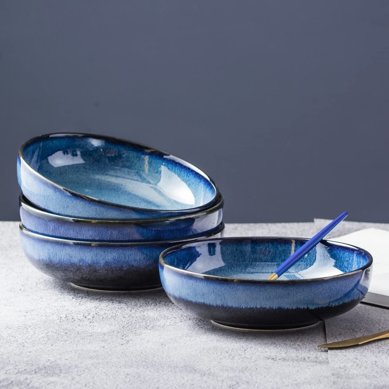 UNICASA Ceramic Pasta Bowls, Porcelain Salad Set of 4, 26