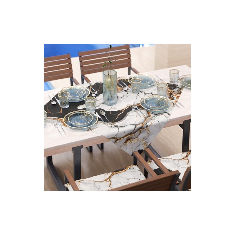 PETTI Artigiani Italiani - Modern Black Marble Effect Centerpiece Tablecloth,