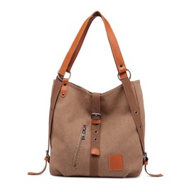 FANDARE Handbag Women's Shoulder Bags Canvas Shoulder Bag Backpack Beach Bag Shoulder Bag for Girls Women Everyday Office School Trip Shopper Hobo Bag, dark brown, Bag