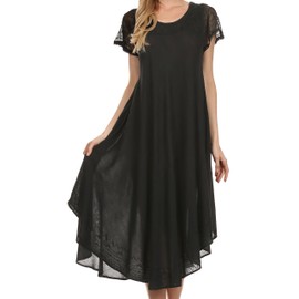 Sakkas 00931 Everyday Essentials Cap Sleeve Caftan Dress/Cover Up - Black - One Size