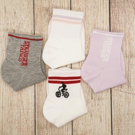 4 Pairs Women Short Socks Stranger Things Fine Drawing Ankle Socks for Women Summer Cotton, 4 x Stranger Things