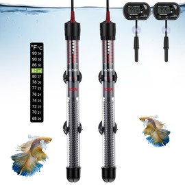 Dreyoo 2 Set 300W Aquarium Fish Tank Heater, Submersible Aquarium Heater with Thermometers and Suckers, Adjustable Knob Aquarium Water Heater Built-in Thermostat for 40-55 Gallon Aquariums
