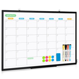 WALGLASS Dry Erase Calendar Whiteboard for Wall, 36" x 24" Double-Sided Monthly Calendar White Board with Black Aluminum Frame, Hanging or Wall Mount Calendar Whiteboard for Home, Office, School