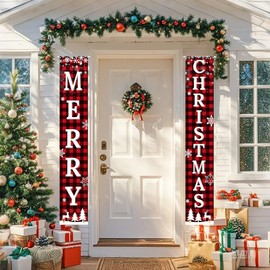 Pargleev Merry Christmas Decorations Outdoor Yard Sign Set, Red Black Buffalo Plaid Door Banner, Versatile Indoor Outdoor Xmas Decor for Wall, Front Door, and Yard