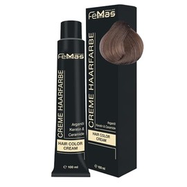 FemMas Haarfarbe Hellblond Sand 8.7 I Professionelle Creme Haarfarbe mit Arganöl, Keratin & Ceramiden I Als dauerhafte Haarfärbung oder Tönung für strahlende, haltbare Farbergebnisse I 100 ml