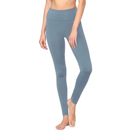 Active Queens QB3020 Peached Front Seamless Foldable Waisted Leggings with Inner Pocket Full-Length Yoga Pants S ICE_Blue