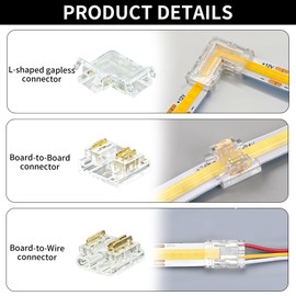 16pcs COB 3pin 10mm LED Streifen Verbinder Kit, 10pcs Transparent Connector 4pcs L-Shaped Eckverbinder 2pcs 15cm Langes 22AWG Verlängerungskabel für Spaltfreies Löten Strip Eckverbindung