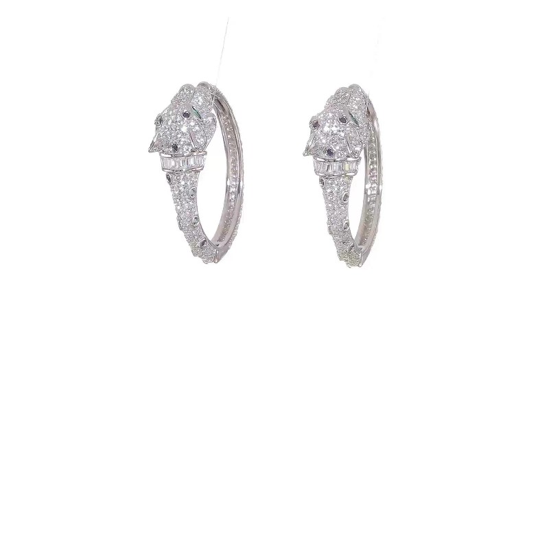 Unbranded 32.83mm Sterling Silver Rhodium-plated Polished CZ Cheetah Hinged Hoop