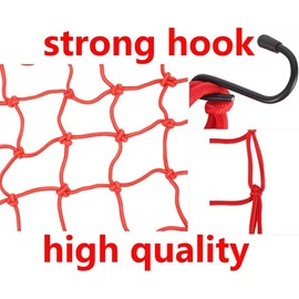 (Rot) 2 Stück Frachtnetze für Motorrad, 40 x 40 cm, mit 6 verstellbaren Haken, robustes elastisches Netz für Motorradhelm, elastische Kordel – Aufbewahrungsnetz