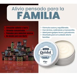 Quidol Family 60gr.  Pomada para Botiqun Familiar  Solucin Rpida para Golpes y Picaduras  Suave con la Piel, Uso Diario  Con rnica y Calndula         