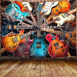 VEIGIKE Cool Music Guitar Themed Tapestry, Rock and Roll Musical Tapestry Wall Hanging for Men Boys Bedroom, Hippie Party Decorations Tapestries Poster College Dorm Home Decor 90X70Inches