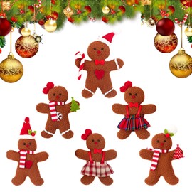 6Pcs Christmas Tree Decorations 9cm Xmas Gingerbread Man Ornaments Traditional Christmas Tree Hanging Ornaments Ginger Man Plush Figurine with Strings for Christmas Tree Decor Gift Tags