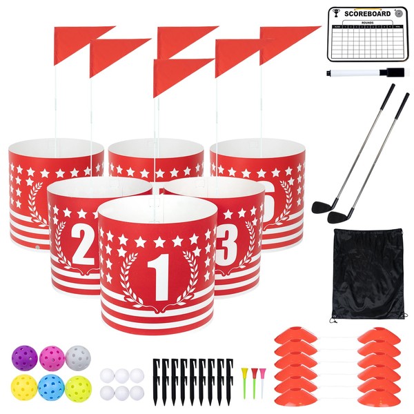 DigNew Backyard Golf Game 6 Holes Set,Portable Outdoor Game for