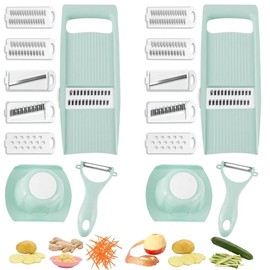 JZS 5 in 1 Mandoline Slicer for Kitchen, Vegetable Slicer Multi Blade Potato Chip Julienne Shredder and Peeler for Small Job in Kitchen,Green,2PCS