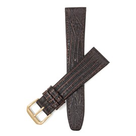 Bandini 18mm Italian Leather Watch Band Strap - Brown - Lizard Pattern - Slim - Gold Buckle