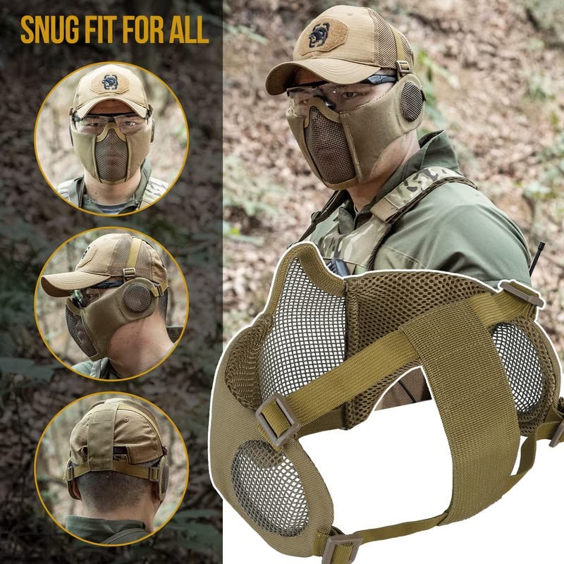 OneTigris 6" Foldable Half Face Mesh Mask with Ear Protection,