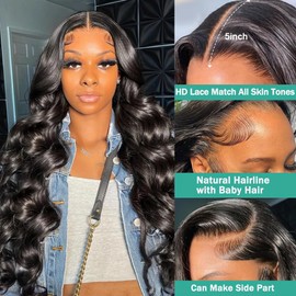 Twigoal Glueless Wigs Human Hair Pre Plucked Pre Cut Body Wave 5x5 HD Lace Closure Wigs Human Hair Body Wave Lace Front Wigs Wear and Go Glueless Wigs for Beginners 32Inch